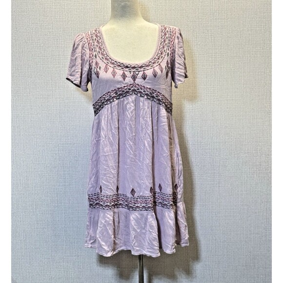 KNOX ROSE Dusty Pink Embroidered Knee Length Cottagecore Rayon Dress Small - Picture 2 of 10